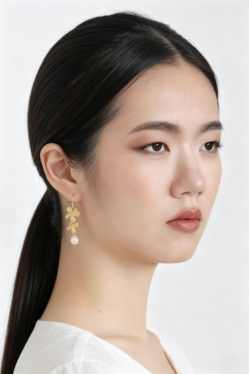 Authentic 925 Sterling Silver Earrings Women Fashion Creative Inlaid Natural Freshwater Pearl 18K Gold Plated Petal Earring