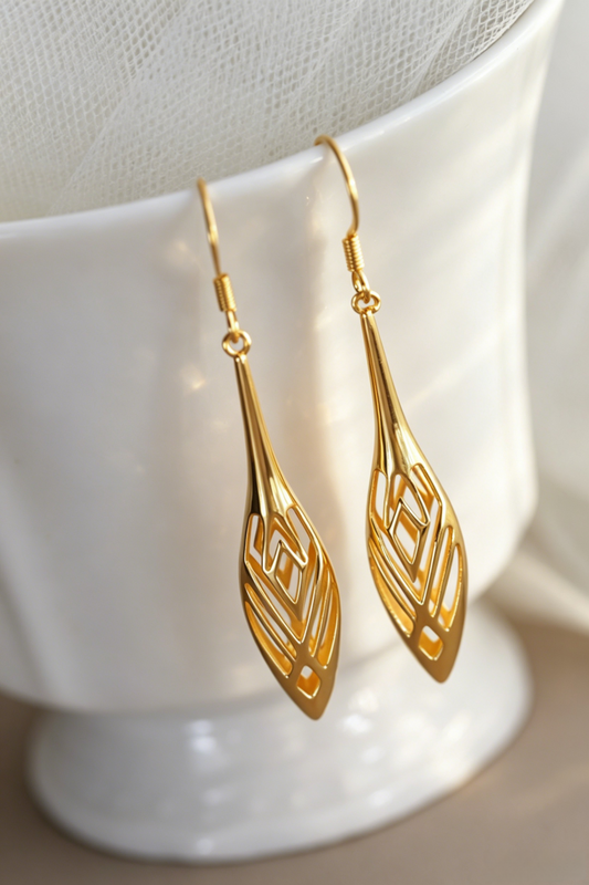 Women Fashion S925 Sterling Silver Earrings 24K Gold Plated Lightweight Hollow Teardrop Face Slimming Earring Jewelry Gift