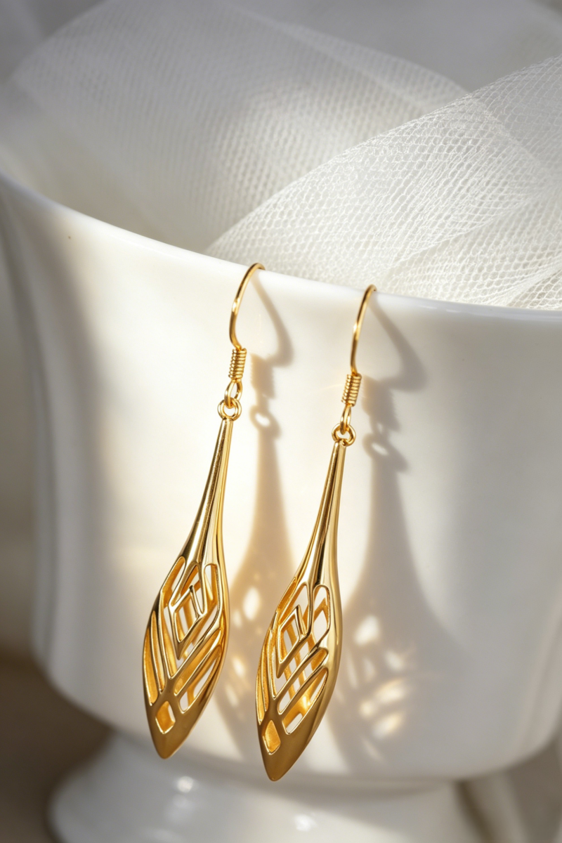 Women Fashion S925 Sterling Silver Earrings 24K Gold Plated Lightweight Hollow Teardrop Face Slimming Earring Jewelry Gift