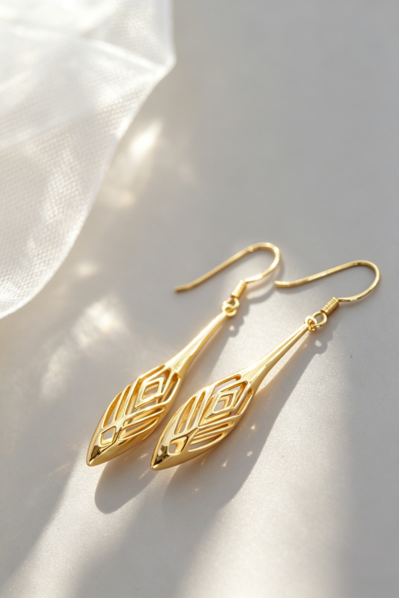 Women Fashion S925 Sterling Silver Earrings 24K Gold Plated Lightweight Hollow Teardrop Face Slimming Earring Jewelry Gift