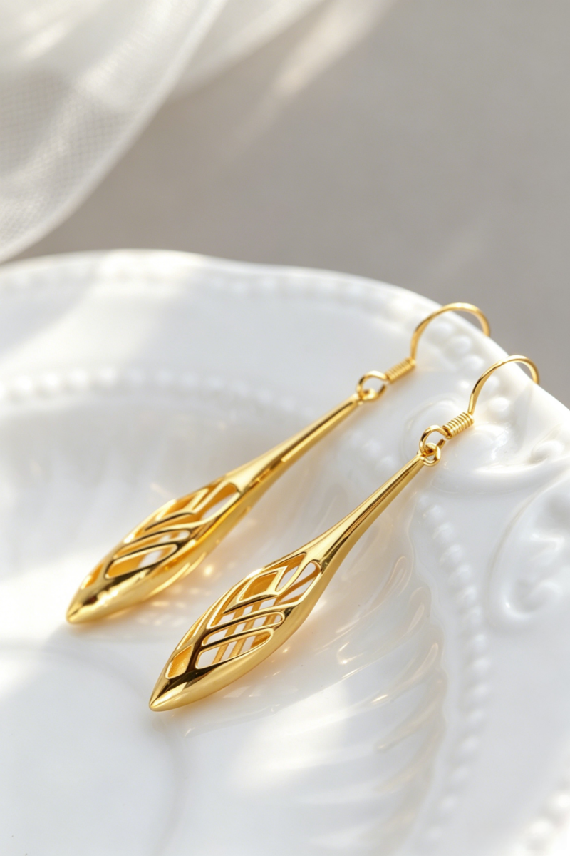Women Fashion S925 Sterling Silver Earrings 24K Gold Plated Lightweight Hollow Teardrop Face Slimming Earring Jewelry Gift