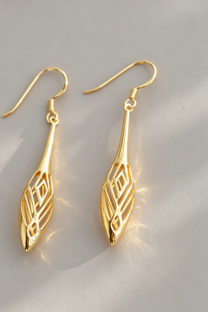 Women Fashion S925 Sterling Silver Earrings 24K Gold Plated Lightweight Hollow Teardrop Face Slimming Earring Jewelry Gift