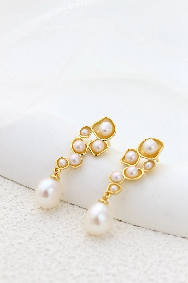 Handmade Creative 18K Gold Plated Trendy Earring Inlaid Natural Baroque Pearl Women 925 Sterling Silver Earrings Jewelry Gift