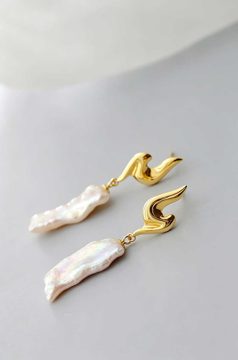 Abstract Sculptural Baroque Pearl Drop Earrings S925 Sterling Silver 24K Gold Plated Hypoallergenic Dangle Earrings Daily Wear Jewelry Gift