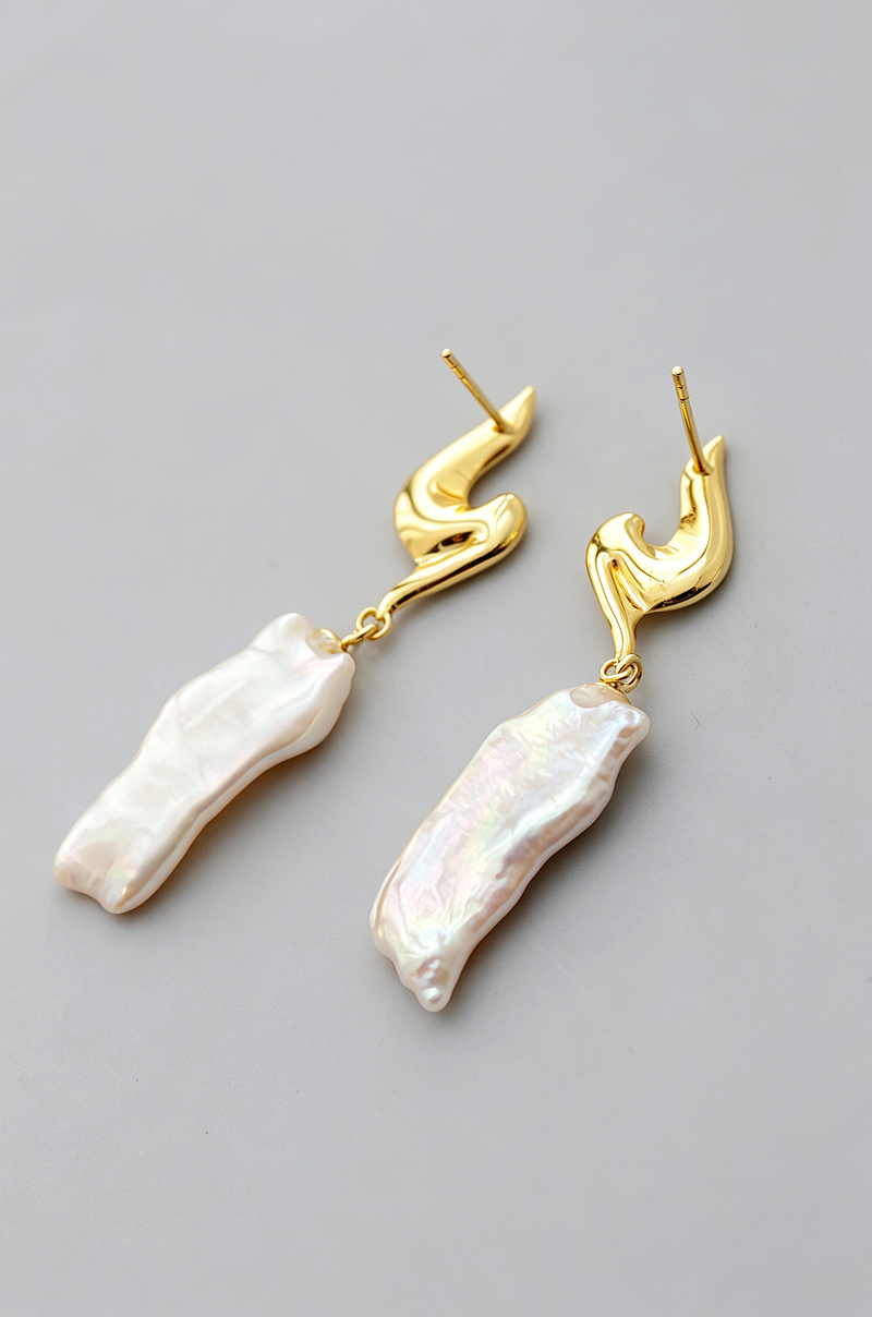 Abstract Sculptural Baroque Pearl Drop Earrings S925 Sterling Silver 24K Gold Plated Hypoallergenic Dangle Earrings Daily Wear Jewelry Gift