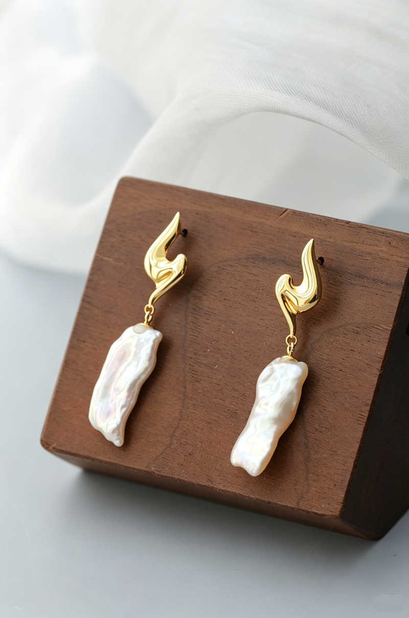 Abstract Sculptural Baroque Pearl Drop Earrings S925 Sterling Silver 24K Gold Plated Hypoallergenic Dangle Earrings Daily Wear Jewelry Gift