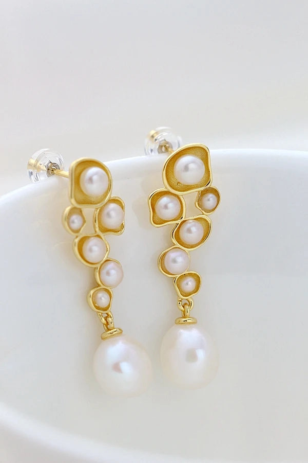 Handmade Creative 18K Gold Plated Trendy Earring Inlaid Natural Baroque Pearl Women 925 Sterling Silver Earrings Jewelry Gift
