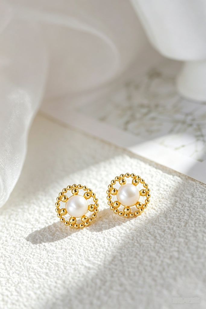 925 Sterling Silver Earring Inlaid Natural Freshwater Pearl 24K Gold Plated Earrings Designed for the modern woman Jewelry Gift