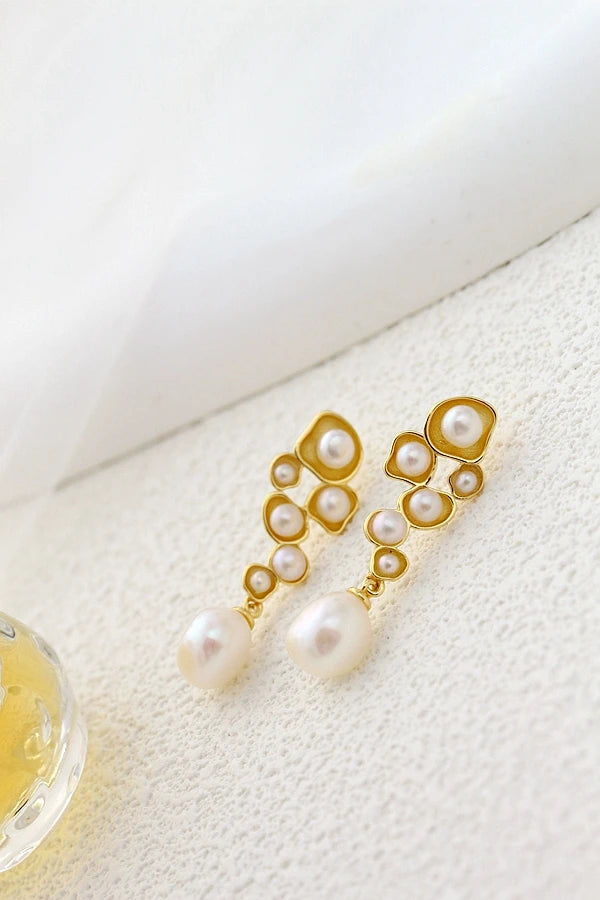Handmade Creative 18K Gold Plated Trendy Earring Inlaid Natural Baroque Pearl Women 925 Sterling Silver Earrings Jewelry Gift