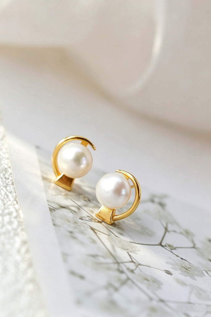 Minimalist geometric wind 925 Sterling Silver Earrings Inlaid Natural Freshwater Pearl 18K Gold Plated Earring Jewelry Gift