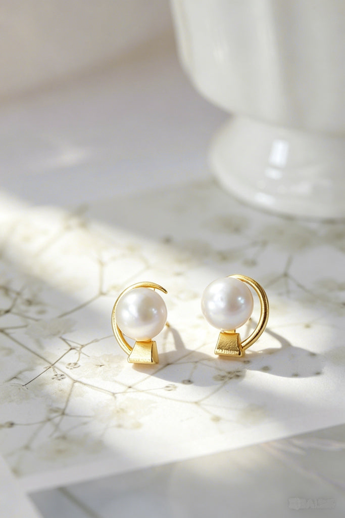 Minimalist geometric wind 925 Sterling Silver Earrings Inlaid Natural Freshwater Pearl 18K Gold Plated Earring Jewelry Gift