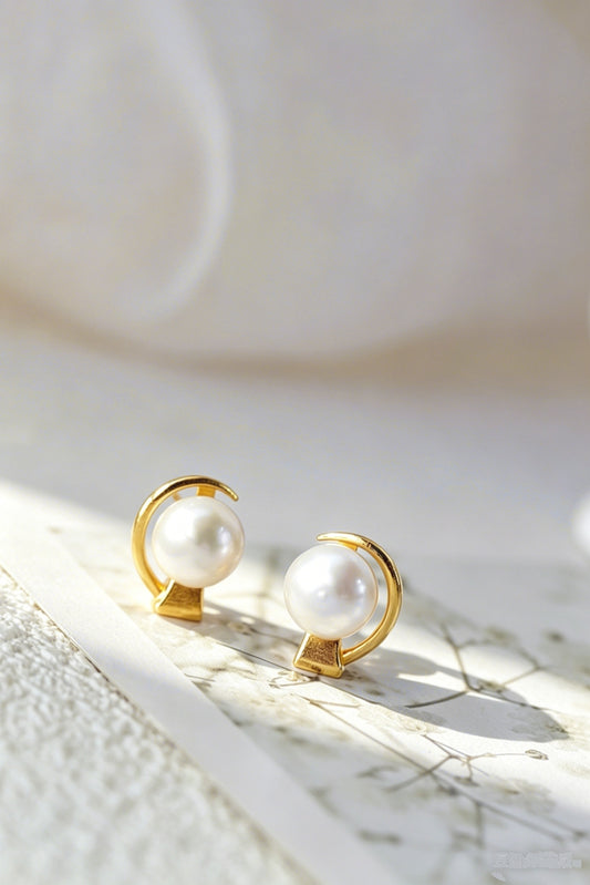 Minimalist geometric wind 925 Sterling Silver Earrings Inlaid Natural Freshwater Pearl 18K Gold Plated Earring Jewelry Gift