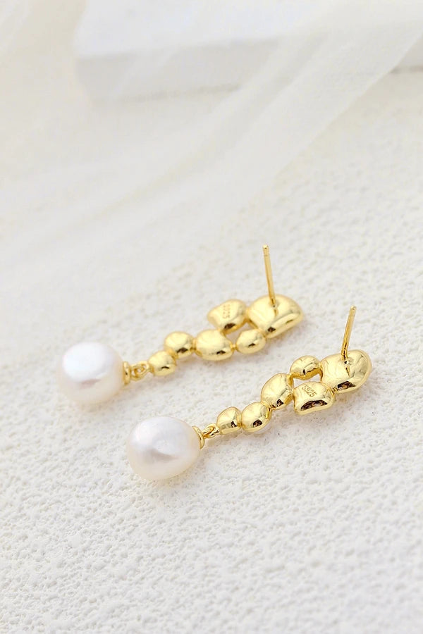 Handmade Creative 18K Gold Plated Trendy Earring Inlaid Natural Baroque Pearl Women 925 Sterling Silver Earrings Jewelry Gift