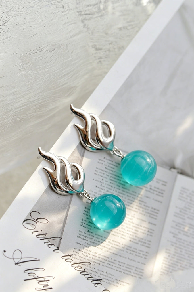 Sophistication S925 Sterling Silver Earring Flame Design Drop Earrings Natural Amazonite Platinum Plated Jewelry Gift