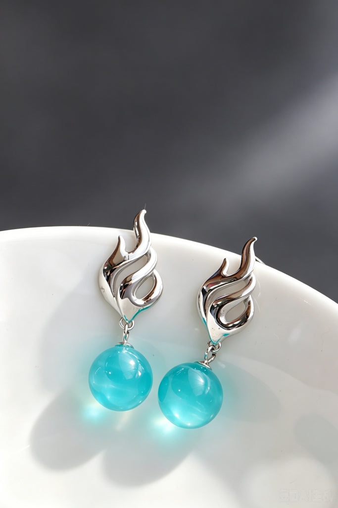 Sophistication S925 Sterling Silver Earring Flame Design Drop Earrings Natural Amazonite Platinum Plated Jewelry Gift