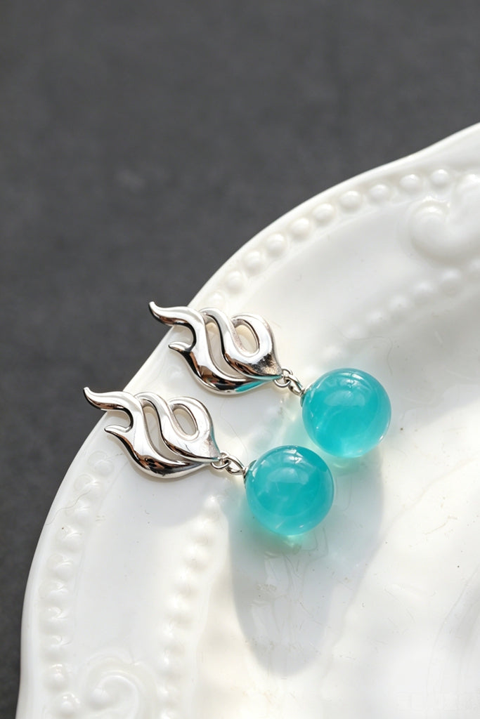 Sophistication S925 Sterling Silver Earring Flame Design Drop Earrings Natural Amazonite Platinum Plated Jewelry Gift