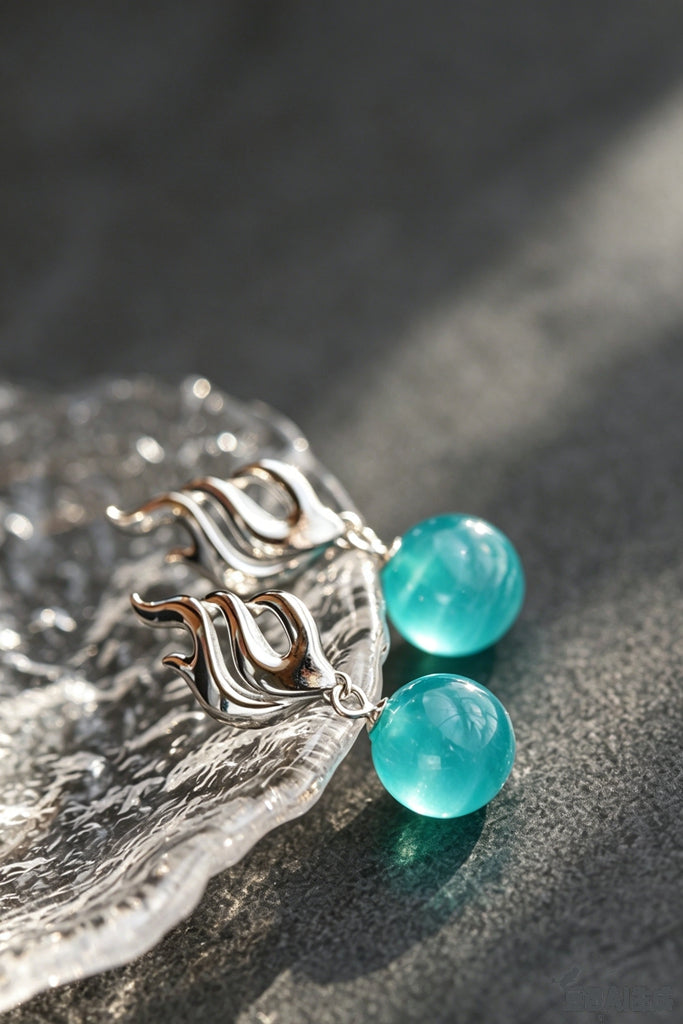 Sophistication S925 Sterling Silver Earring Flame Design Drop Earrings Natural Amazonite Platinum Plated Jewelry Gift