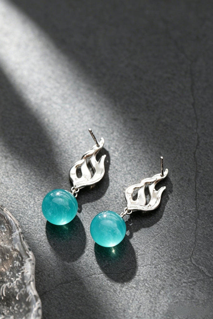 Sophistication S925 Sterling Silver Earring Flame Design Drop Earrings Natural Amazonite Platinum Plated Jewelry Gift