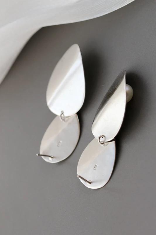 Authentic 925 Sterling Silver Fashion Women Natural Freshwater Pearl Trendy Long Earrings Wedding Party Fine Jewelry Gift
