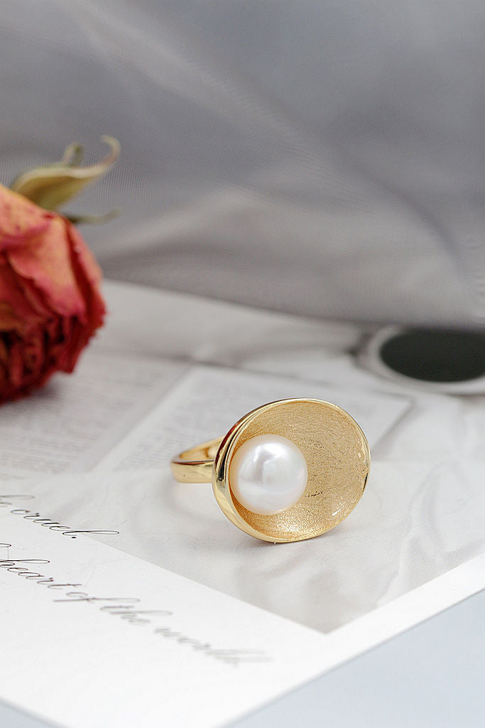 Authentic 925 Sterling Silver Ring Inlaid Natural Freshwater Pearl 18K Gold Plated Egglike Shape Ring Fashion Women Jewelry Gift