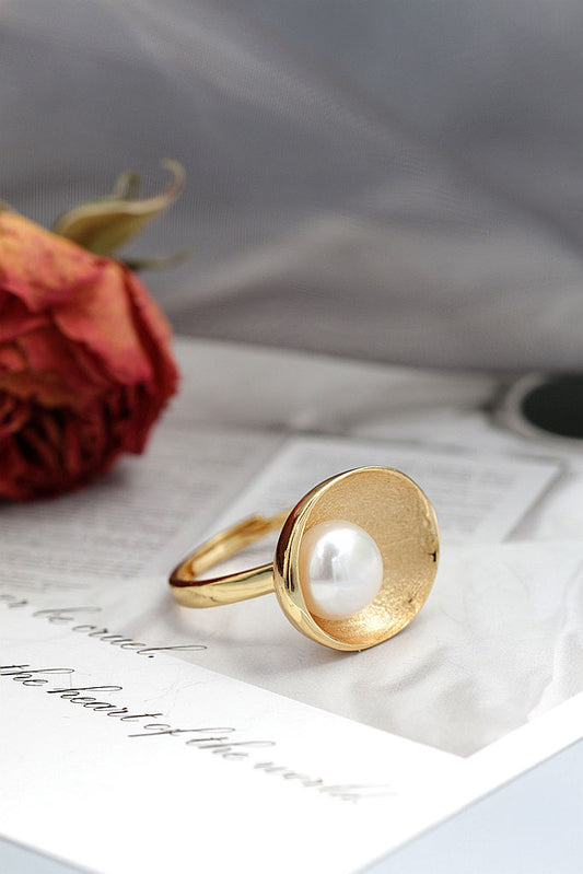 Authentic 925 Sterling Silver Ring Inlaid Natural Freshwater Pearl 18K Gold Plated Egglike Shape Ring Fashion Women Jewelry Gift