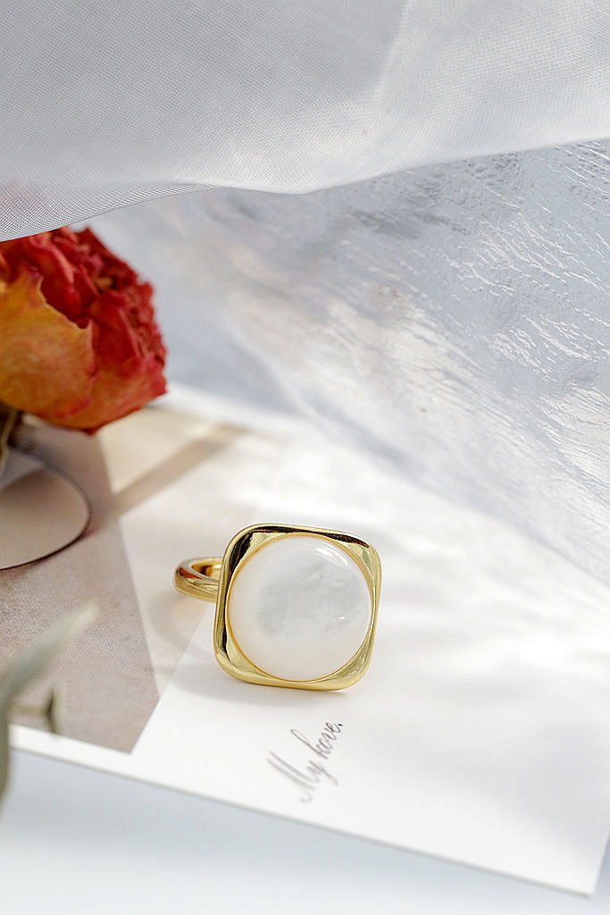 Trendy Elegant Women 925 Sterling Silver Ring Inlaid White Mother-of-Pearl 18k Gold Plating Adjustable Rings High-end Jewelry