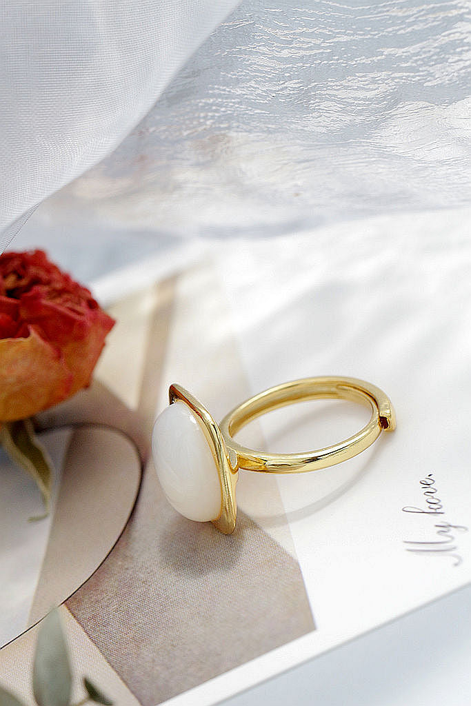 Trendy Elegant Women 925 Sterling Silver Ring Inlaid White Mother-of-Pearl 18k Gold Plating Adjustable Rings High-end Jewelry
