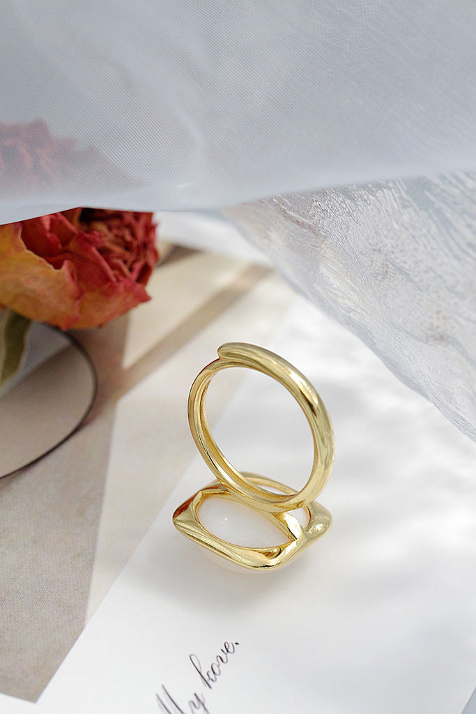 Trendy Elegant Women 925 Sterling Silver Ring Inlaid White Mother-of-Pearl 18k Gold Plating Adjustable Rings High-end Jewelry