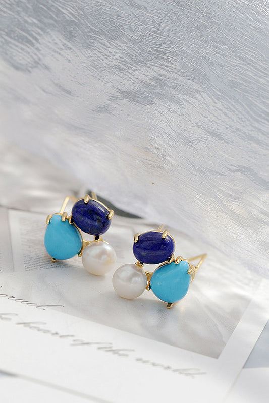 Authentic 925 Sterling Silver Earring Inlaid Natural lapis lazuli Freshwater Pearl Fashion Creative 18K Gold-Plated Earring Gift