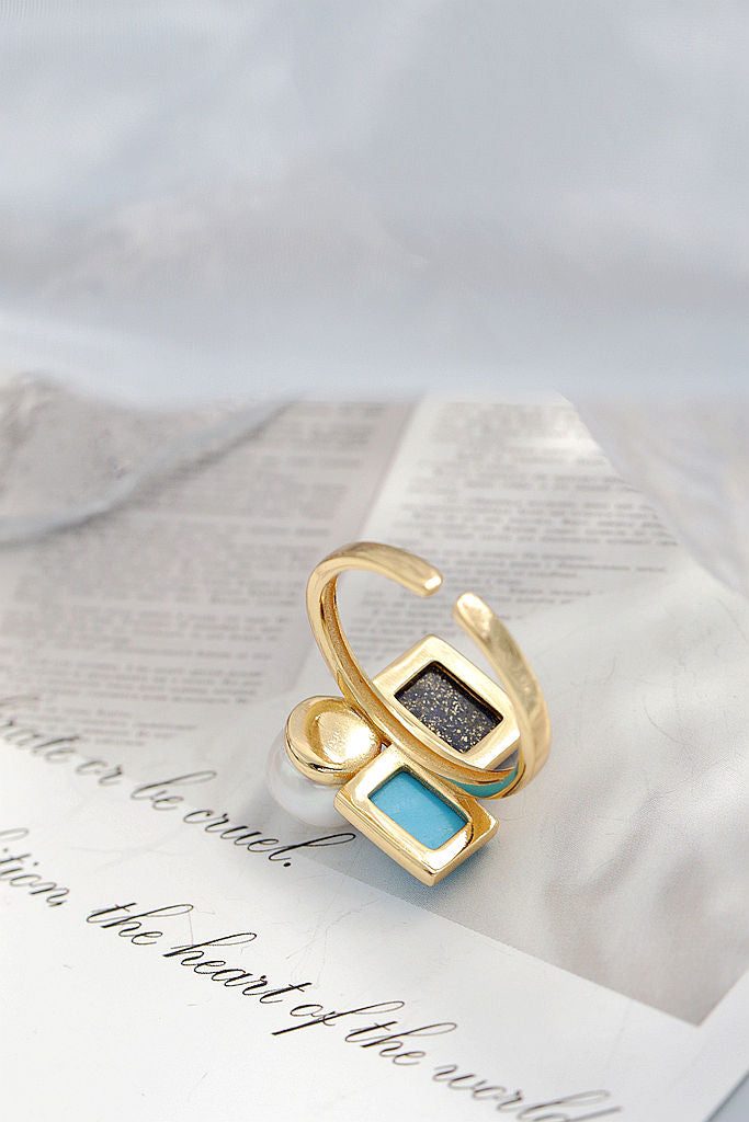 Authentic 925 Sterling Silver Ring Inlaid Natural lapis lazuli Freshwater Pearl Fashion Creative 18K Gold-Plated Open Ring Gift