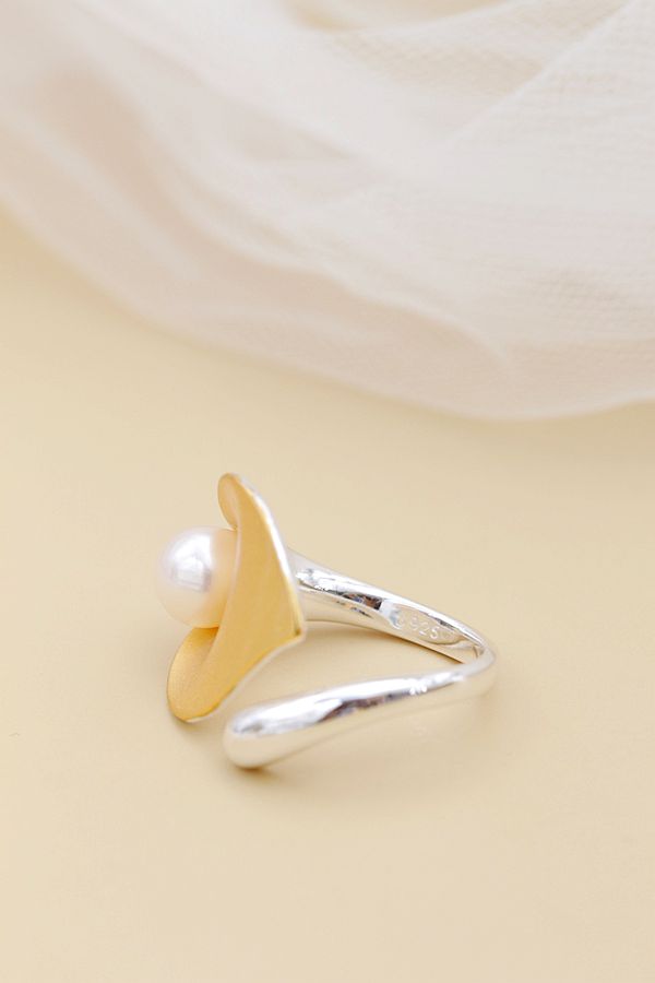 Handmade Creative Trendy 18K Gold Plated Rings Inlaid Natural Freshwater Pearl Open Adjustable Women 925 Sterling Silver Ring
