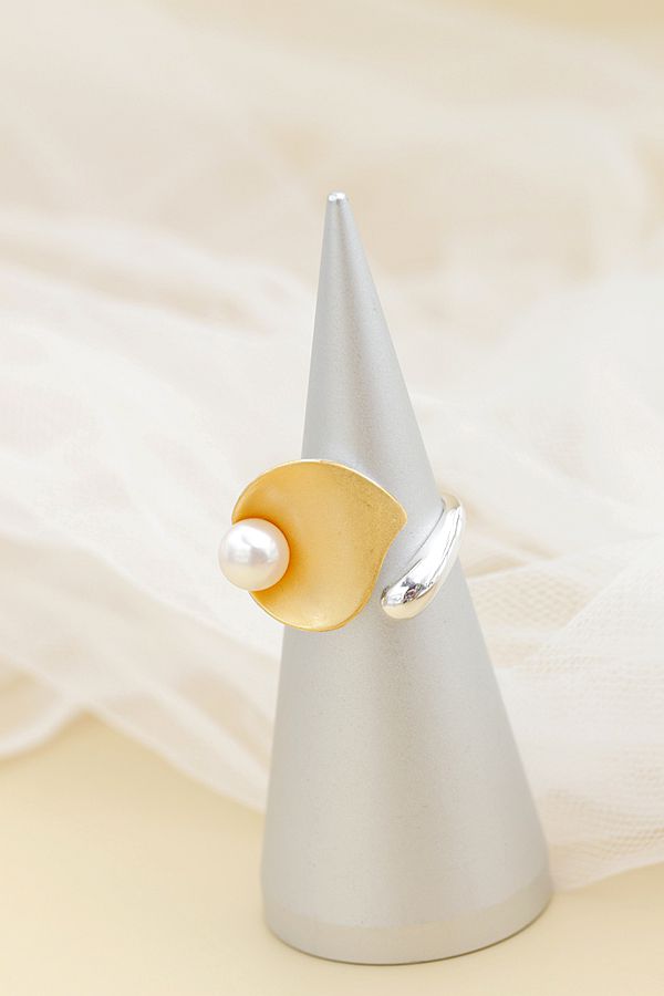 Handmade Creative Trendy 18K Gold Plated Rings Inlaid Natural Freshwater Pearl Open Adjustable Women 925 Sterling Silver Ring