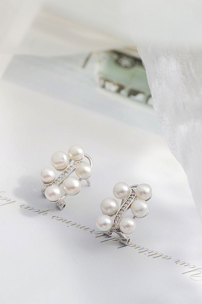 Elegant Fashion Ladie 925 Sterling Silver Earring Handmade Inlaid Natural Freshwater Pearl Earrings Versatile Jewelry Gift