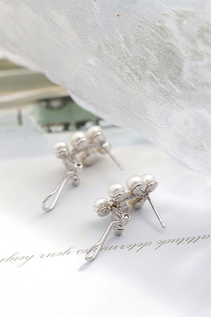Elegant Fashion Ladie 925 Sterling Silver Earring Handmade Inlaid Natural Freshwater Pearl Earrings Versatile Jewelry Gift