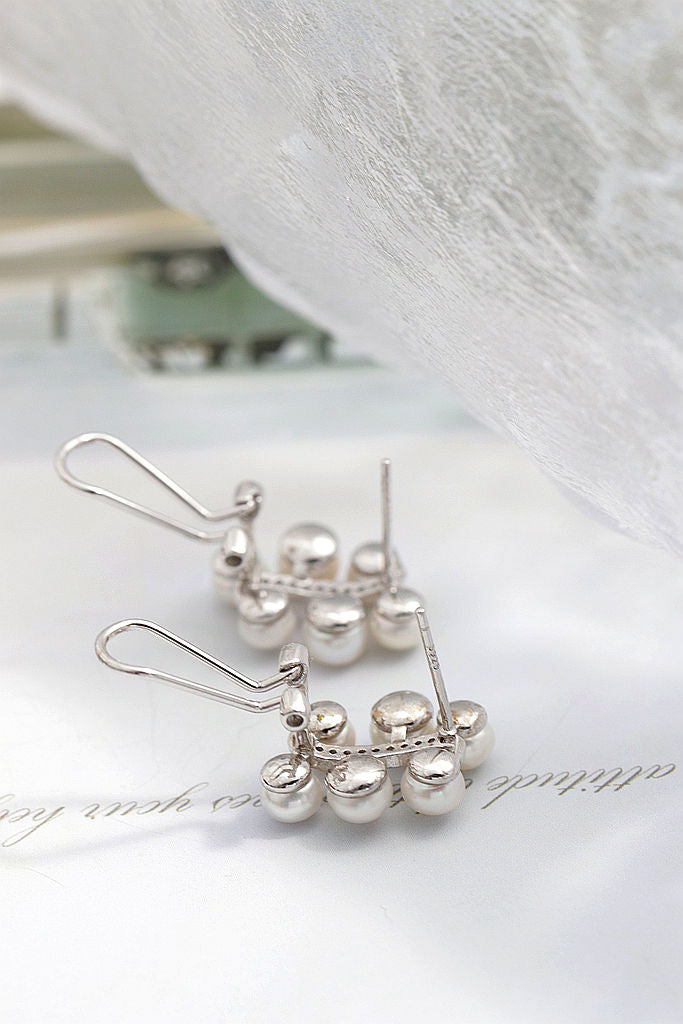 Elegant Fashion Ladie 925 Sterling Silver Earring Handmade Inlaid Natural Freshwater Pearl Earrings Versatile Jewelry Gift