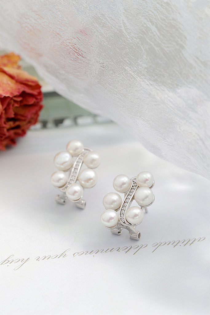 Elegant Fashion Ladie 925 Sterling Silver Earring Handmade Inlaid Natural Freshwater Pearl Earrings Versatile Jewelry Gift