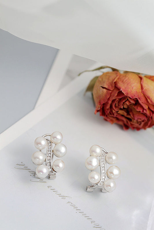 Elegant Fashion Ladie 925 Sterling Silver Earring Handmade Inlaid Natural Freshwater Pearl Earrings Versatile Jewelry Gift