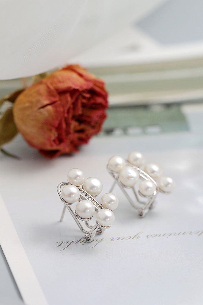 Elegant Fashion Ladie 925 Sterling Silver Earring Handmade Inlaid Natural Freshwater Pearl Earrings Versatile Jewelry Gift