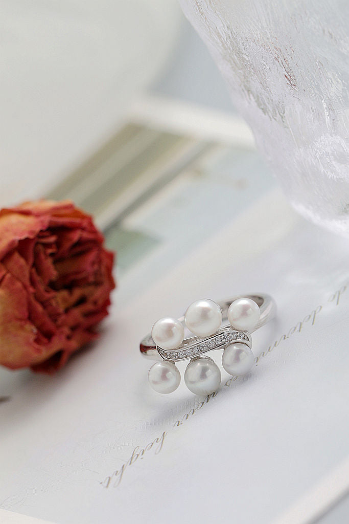 Open Design 925 Sterling Silver Ring Handmade Inlaid Natural Freshwater Pearl Elegant Fashion Ladie Ring Versatile Jewelry Gift