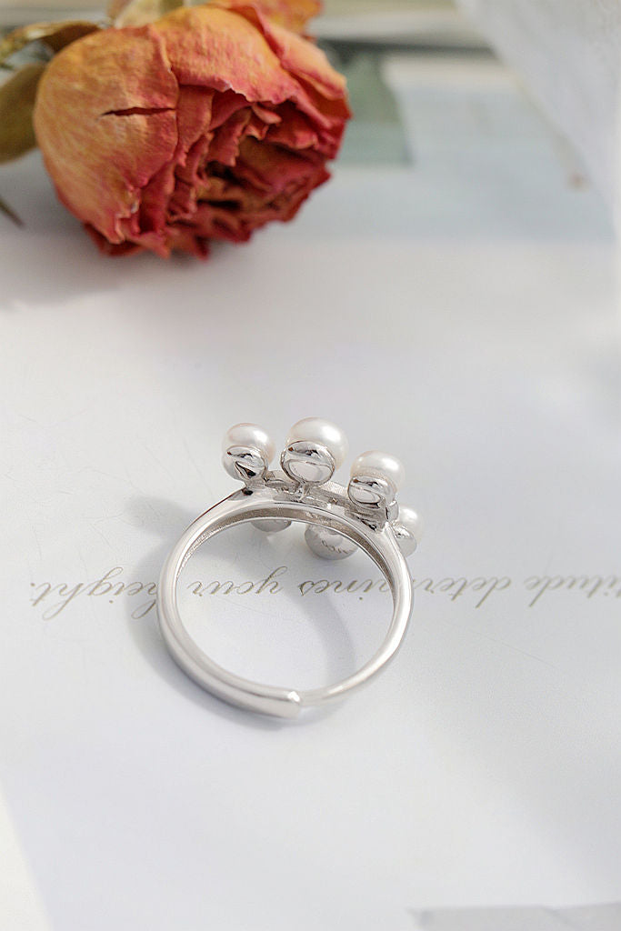 Open Design 925 Sterling Silver Ring Handmade Inlaid Natural Freshwater Pearl Elegant Fashion Ladie Ring Versatile Jewelry Gift