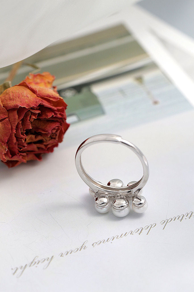 Open Design 925 Sterling Silver Ring Handmade Inlaid Natural Freshwater Pearl Elegant Fashion Ladie Ring Versatile Jewelry Gift