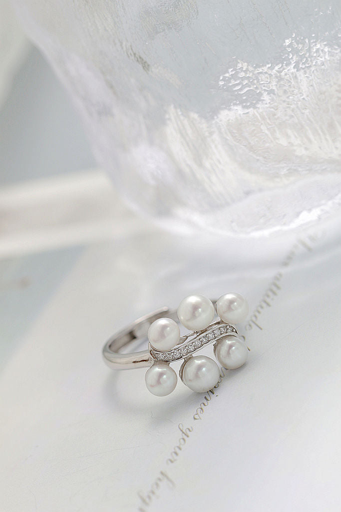 Open Design 925 Sterling Silver Ring Handmade Inlaid Natural Freshwater Pearl Elegant Fashion Ladie Ring Versatile Jewelry Gift