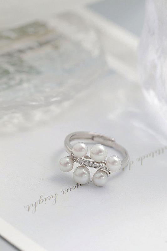 Open Design 925 Sterling Silver Ring Handmade Inlaid Natural Freshwater Pearl Elegant Fashion Ladie Ring Versatile Jewelry Gift