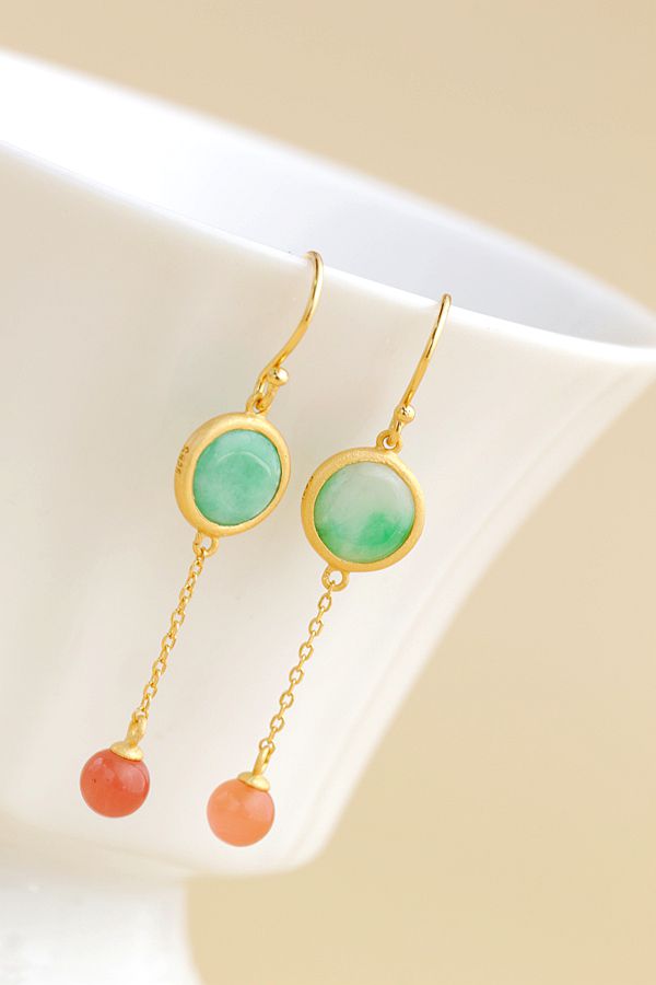 Authentic 925 Sterling Silver Earrings Retro Style Inlaid Natural Red Agate Jade 18K Gold Plated Earring Trendy Creativ Jewelry