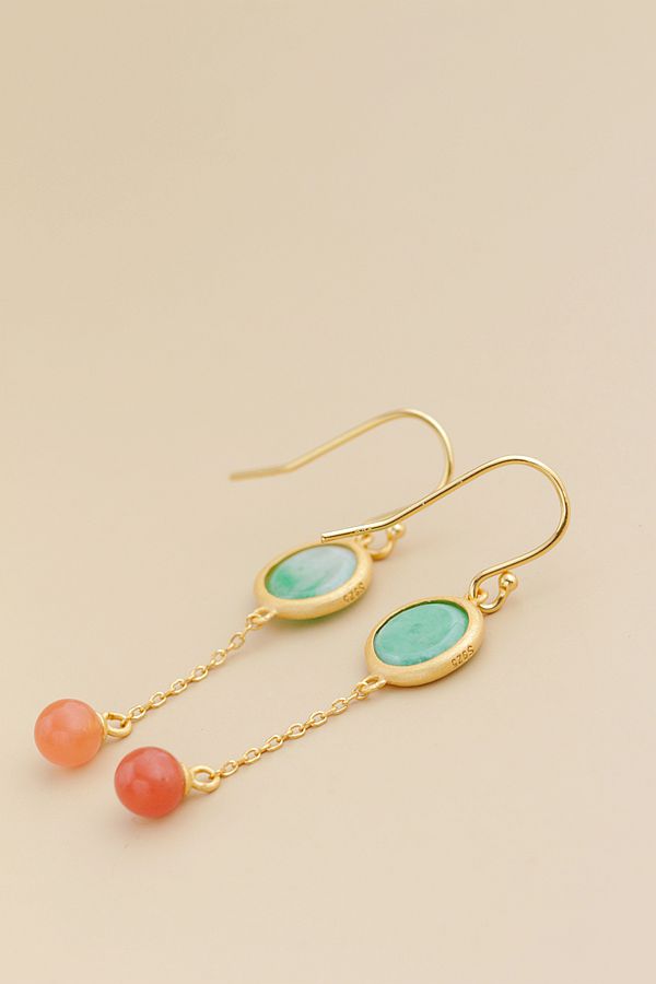 Authentic 925 Sterling Silver Earrings Retro Style Inlaid Natural Red Agate Jade 18K Gold Plated Earring Trendy Creativ Jewelry