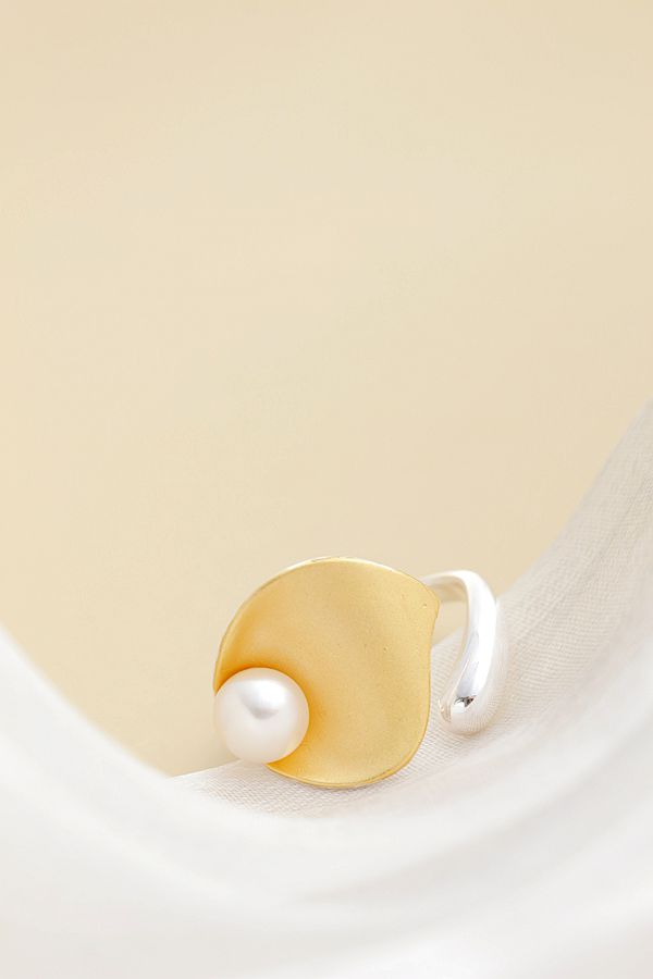 Handmade Creative Trendy 18K Gold Plated Rings Inlaid Natural Freshwater Pearl Open Adjustable Women 925 Sterling Silver Ring