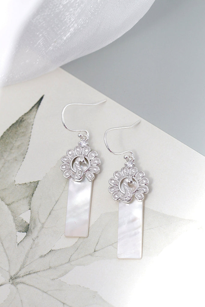 Authentic S925 Sterling Silver Earrings Inlaid Natural Shell Drop Peacock Earring Women’s Daily Wear Earrings Gift for Her