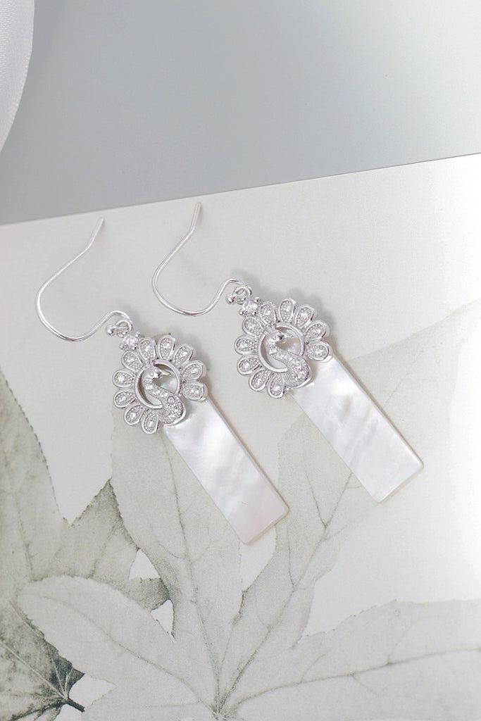 Authentic S925 Sterling Silver Earrings Inlaid Natural Shell Drop Peacock Earring Women’s Daily Wear Earrings Gift for Her