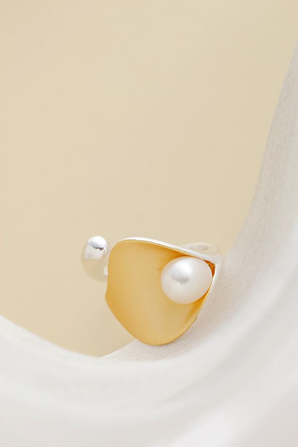 Handmade Creative Trendy 18K Gold Plated Rings Inlaid Natural Freshwater Pearl Open Adjustable Women 925 Sterling Silver Ring