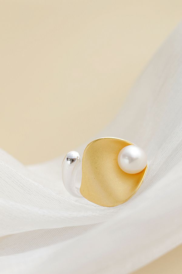 Handmade Creative Trendy 18K Gold Plated Rings Inlaid Natural Freshwater Pearl Open Adjustable Women 925 Sterling Silver Ring